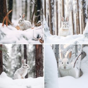 Зайчик прячется в снегу
